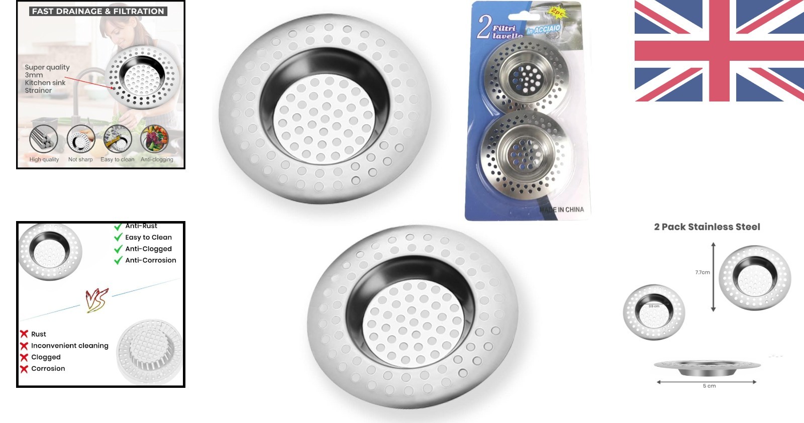 7.7cm Stainless Steel Drain Cover Set – Clog Prevention Hair Catcher for Sinks