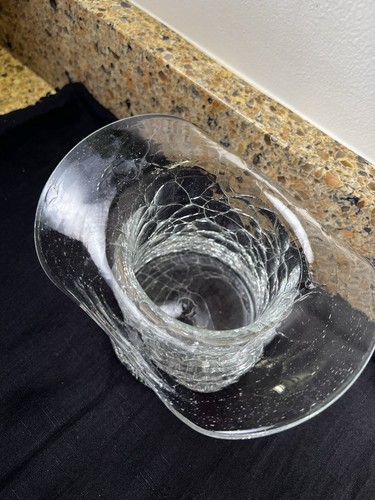 Vintage Blenko Glass Top Hat Ice Bucket Vase In Crystal Crackle 6.5x4.5” - Picture 3 of 10