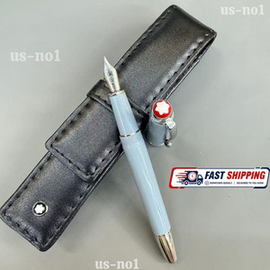 Fountain Pen Meisterstuck 163 Montblanc w MB Leather Pen Case Light Blue Set