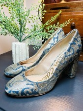 WOMEN'S SAM EDELMAN STILLSON PUMPS / HEELS / GOLD/ BLUISH GRAY/ SIZE 8