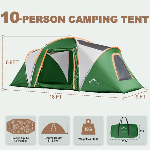 Tents for Camping, Waterproof 10 Person Family Tent with Double Layer & 4 Lar... - Picture 2 of 8