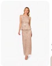Adrianna Papell Beaded Peplum Dress Shell Pink Formal Sz 4 NWT MSR $360