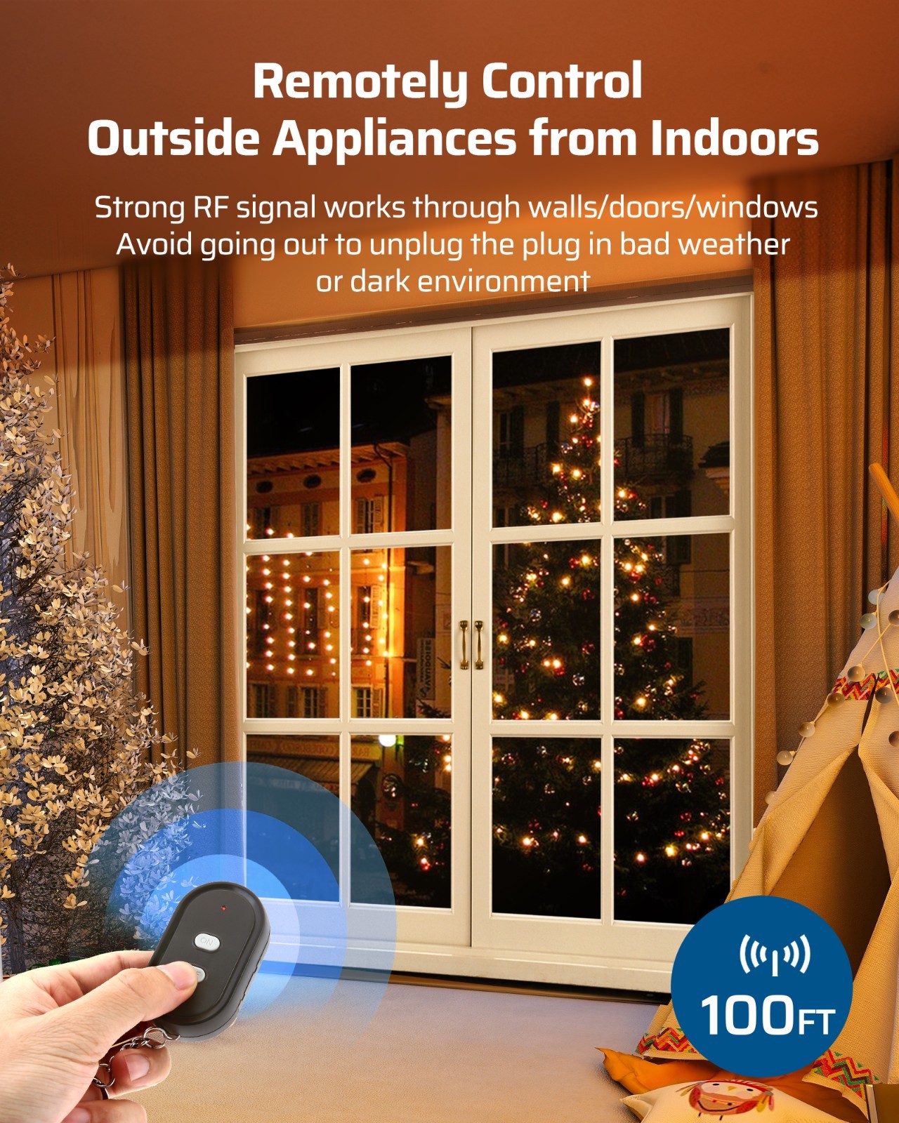 DEWENWILS Weatherproof Remote Control Outlet,for Christmas & String Lights,100ft