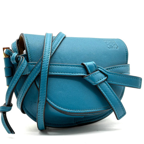 LOEWE Gate Mini Shoulder Bag Calfskin Leather Blue Micro Anagram Auth