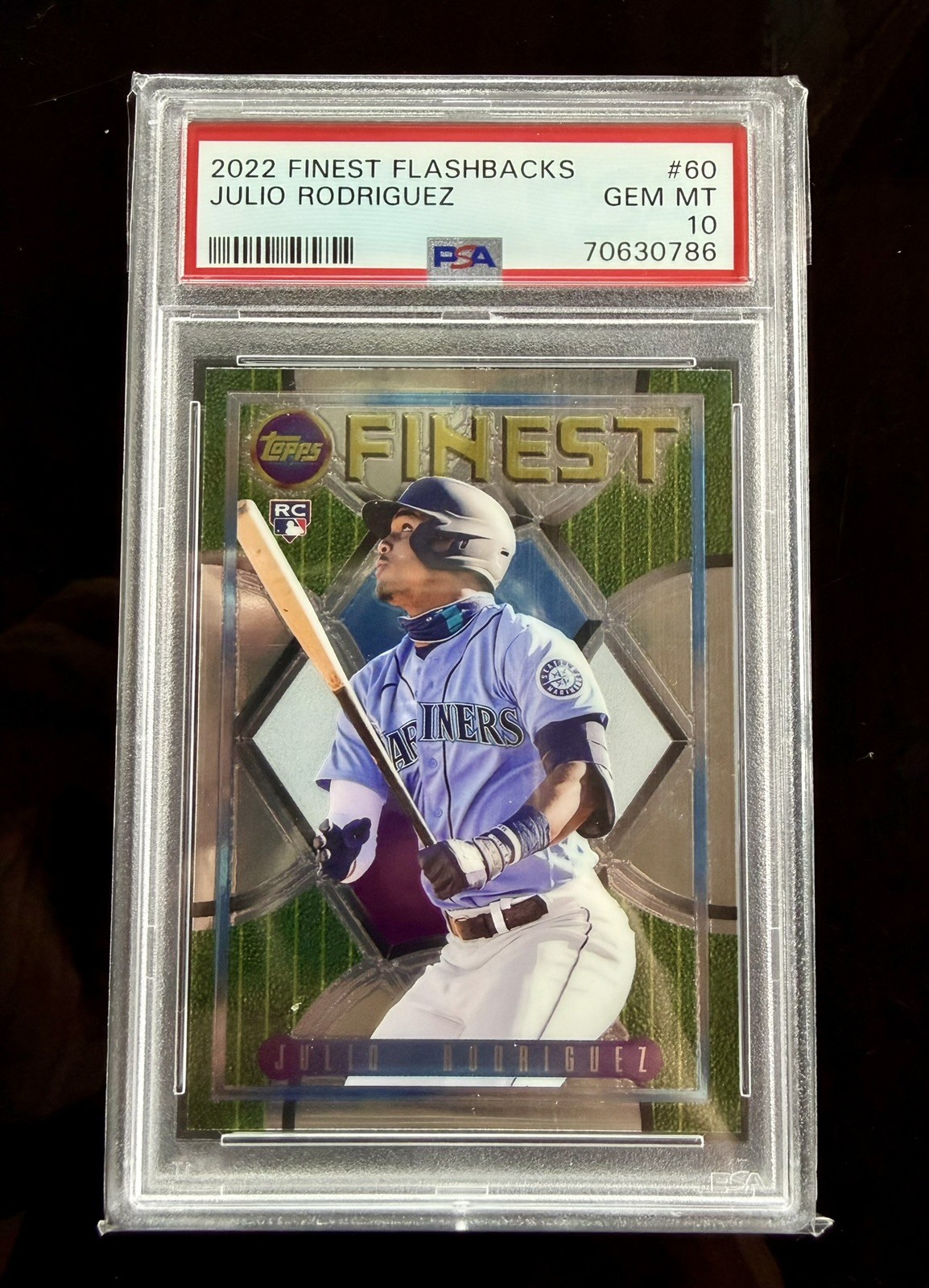 Julio Rodriguez 2022 Topps Finest Flashbacks #60 Rookie Card PSA 10 Gem Mint RC view 1