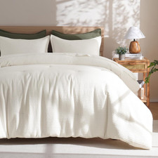 Soft Waffle Comforter Set Queen Size- Comfy Breathable Waffle Weave Comforter wi