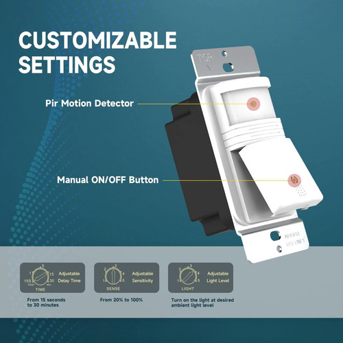 Motion Sensor Light Switch, Occupancy & Vacancy Model White - Picture 3 of 7