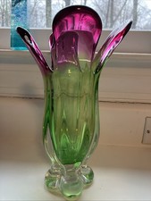 Mid Century Italian Venetian Murano Art Glass Vase Green Purple