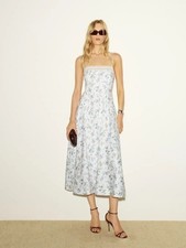 NEW Reformation Pomona Linen Lace Trim Midi Dress Nostalgia Floral | US 2 UK 6