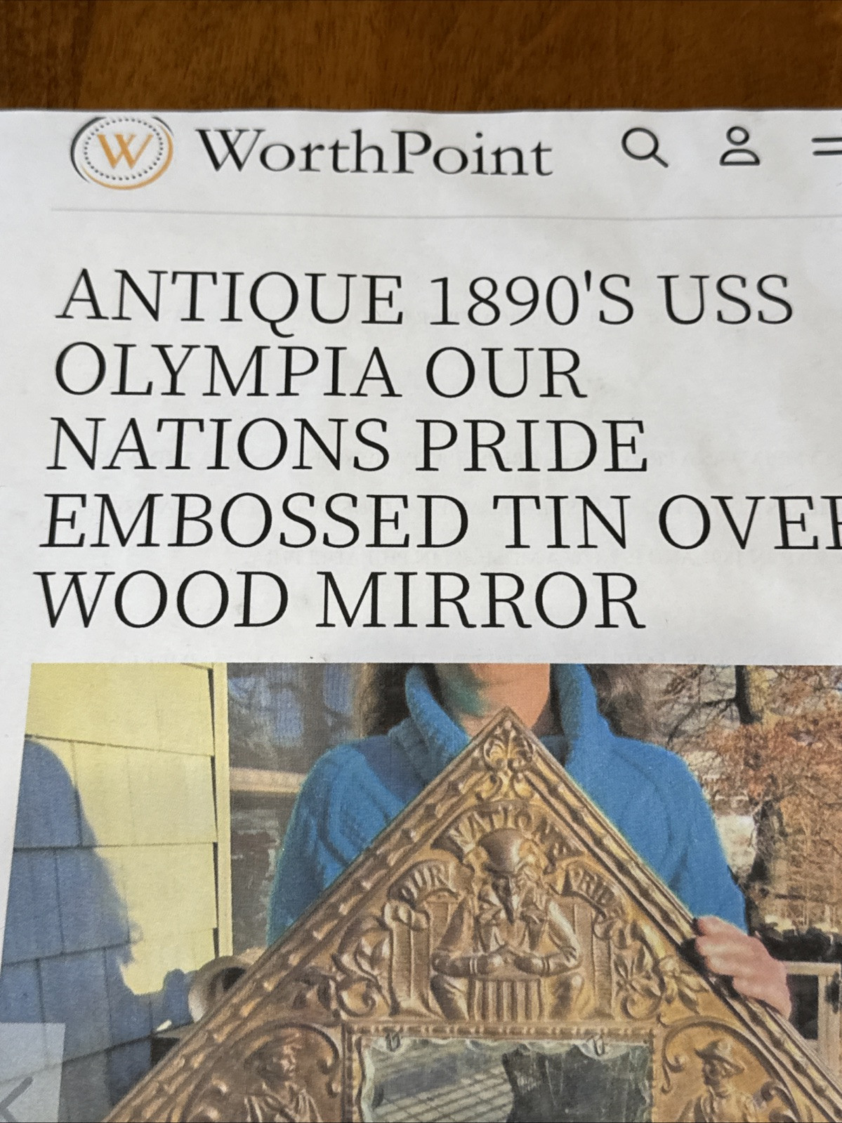 1890s Antique USS OLYMPIA Our Nations Pride Hammered Copper On Wood Mirror RARE