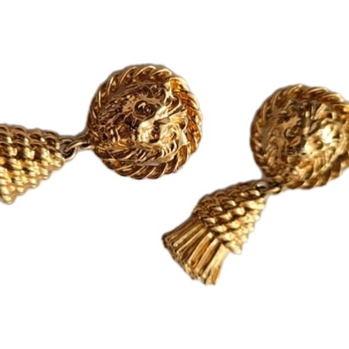 ANNE KLEIN Gold Lion Tassel Drop Earrings #RARE - Picture 2 of 5