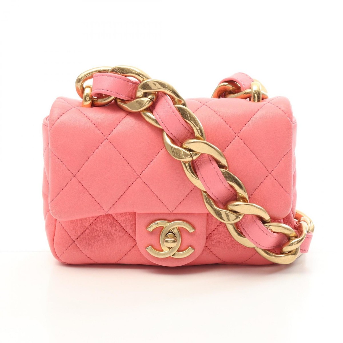 CHANEL Mini Matelasse Chain Shoulder Bag AS3214 Lamb leather Pink