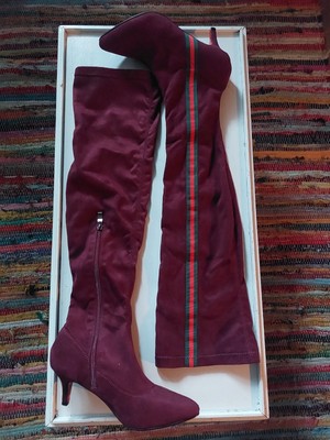 GUAPISSIMA Burgundy Over The Knee Boots Thigh High Stretch Size UK