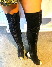 Pretty Little Think Thigh High High Heel FauxSuede Boots Lace Up Side Zip Size 7