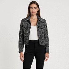 Jason Wu Black and White Textured Tweed button-up Blazer with Collar Size 4