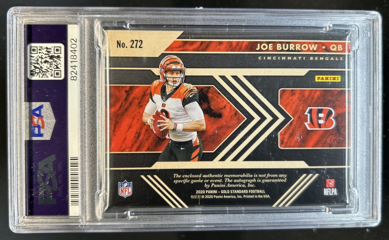 2020 Panini Gold Standard Joe Burrow RC Jersey Rookie Auto #/75 Bengals PSA 8 view 2
