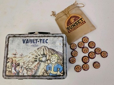 Vault-Tec Fallout Vault Boy Metal Tin Lunchbox w/ Bottle Caps & Sunset Pouch