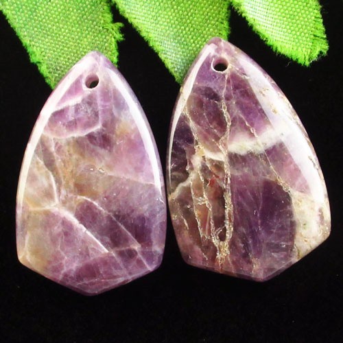 2Pcs 32x20x5mm Natural Amethyst Inverted Triangle Pendant Bead H55961