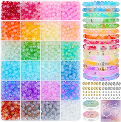 Glass Beads for Bracelets 1400Pcs Bracelet Making Kit 6Mm Glass Bead for Jewelry