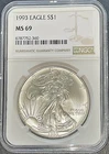 1993 American Silver Eagle (NGC) - AUTHENTIC - Outstanding Coin- Graded - MS 69