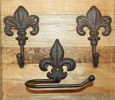 FLEUR DE LIS Combo,2 Wall Hooks,1 Toilet Paper Holder,Bathroom Decor,Gifts