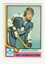 1974-75 TOPPS #88 INGE HAMMARSTROM ROOKIE CARD, LEAFS, NRMT/MT. rookie card picture