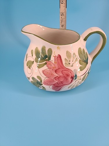 "Jarra de cerámica pintada a mano con mango rosa malva diseño floral Portugal 4,75""" - Imagen 8 de 8