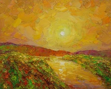 Sunset landscape Original painting IMPRESSIONISM Oil on panel by A Onipchenko