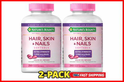 2-PACK Nature's Bounty HAIR SKIN NAILS 250 Softgels Multivitamin 5000 mcg Biotin