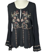 American Eagle Outfitters Womens Peasant Top Sz M Embroidered Blouse Bell Sleeve