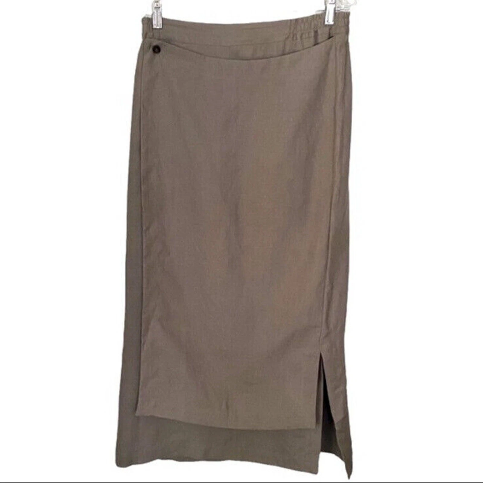 NWOT ESKANDAR Scandi Minimalist Linen Apron Wrap Midi Skirt Taupe US 8-10 Earthy