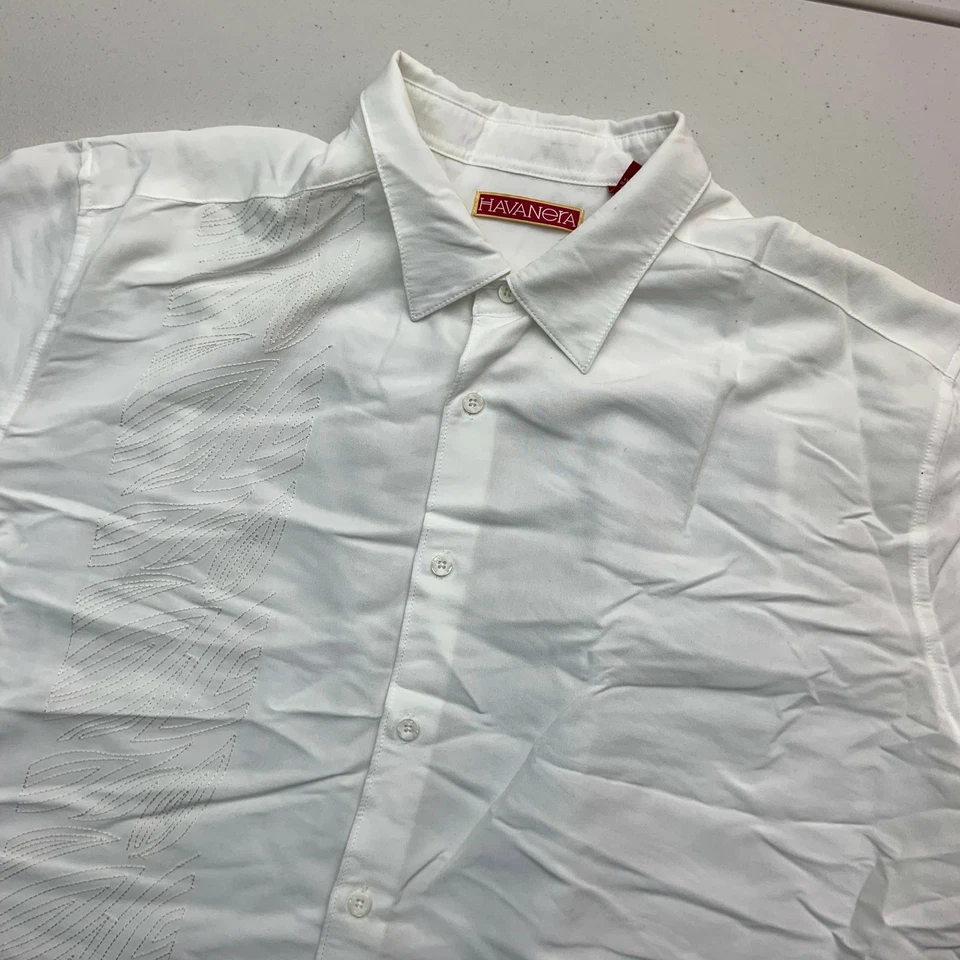 Camisa Havanera Abotonada Para Hombres 2XL Blanca Manga Corta Dobladillo Recto Cuello Punta Foto 2 de 4