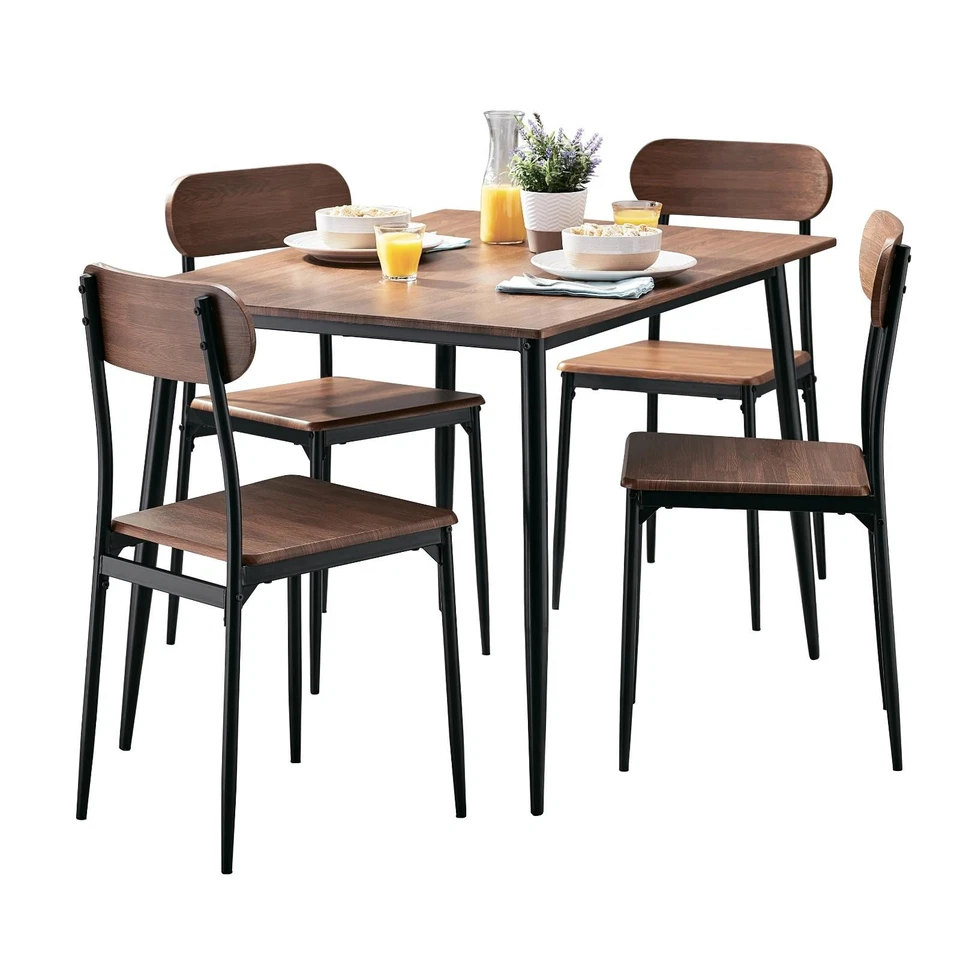 Modern 5-Piece Dining Set Wood & Steel Frame Kitchen Set Breakfast Nook Seats 4 - Image 4 of 4
