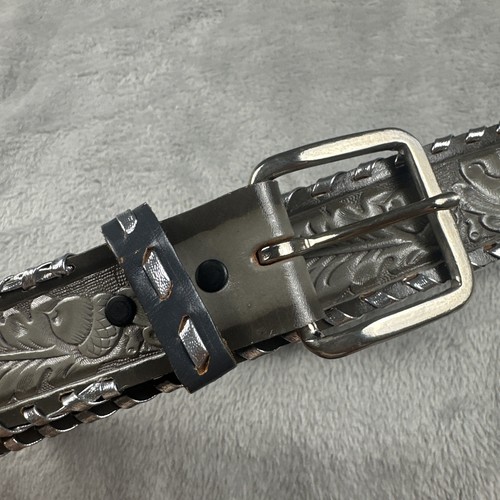 Chambers Belt Gray Acorn Leaf Tooled Leather Belt USA Made 38” - Picture 2 of 5
