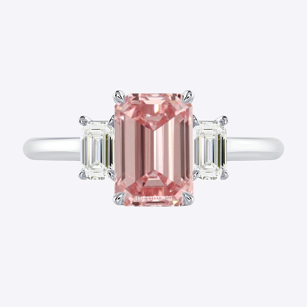 950 Platinum Diamond Ring Emerald Cut Fancy Intense Pink  2.30 Ct IGI Lab Grown