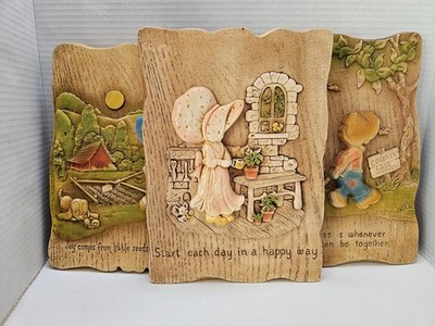 3 Vintage Holly Hobbie Hobby Wall Plaques 3D Decorative 1970s Plastic MCM