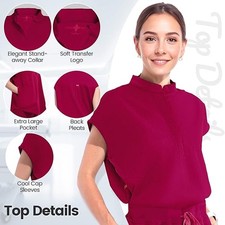 Stand Collar Women Nurse Uniform Suit Medical Scrubs Top and Pants Burgundy Red