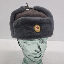 Vintage Ushanka Winter Trapper Wool Mockba Faux Fur Hat Russian Soviet Union 58