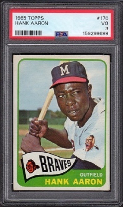 1965 Hank Aaron Topps Baseball Card #170 Graded PSA 3 Very Good (VG)