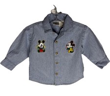 Vtg Disney 90  s Baby Mickey and Co. Denim Button Up Embroidered Shirt 12 Mos.
