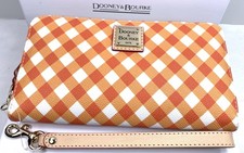 Dooney  Bourke Gingham II Large Zip Around Wristlet Wallet Clutch Orange   