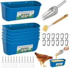 6 Pack Fence Feed Feeder 4.5 Quart Hanging Chicken Feeder Trough with Brush  Sc