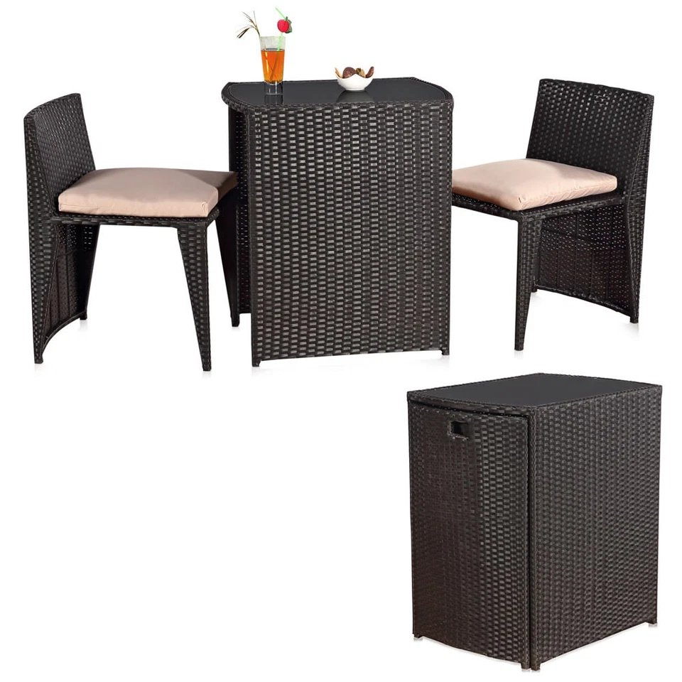 Gartenmöbel 3er Set Schwarz Poly Rattan Sitzgarnitur Gartenbar Rattanbar 🍹😎 - Bild 2 von 4