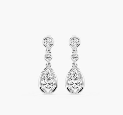 2,35 TCW Birne & runder im Labor gezüchteter Diamant 14K Gold Zargenfassung Ohrhänger