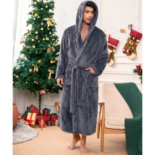 Mens Robe Big and Tall with Hood, Full Length Plush Robe for Men Long Fleece ... - Picture 4 of 7
