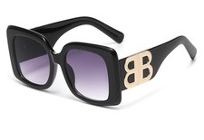 Black Rectangle Sunglasses with Square Gold Metal