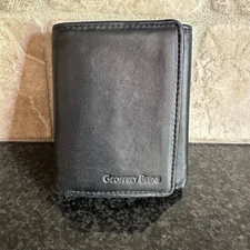 Vtg Geoffrey Beene TriFold Wallet Genuine Leather Black Mens Cards ID Key Pocket