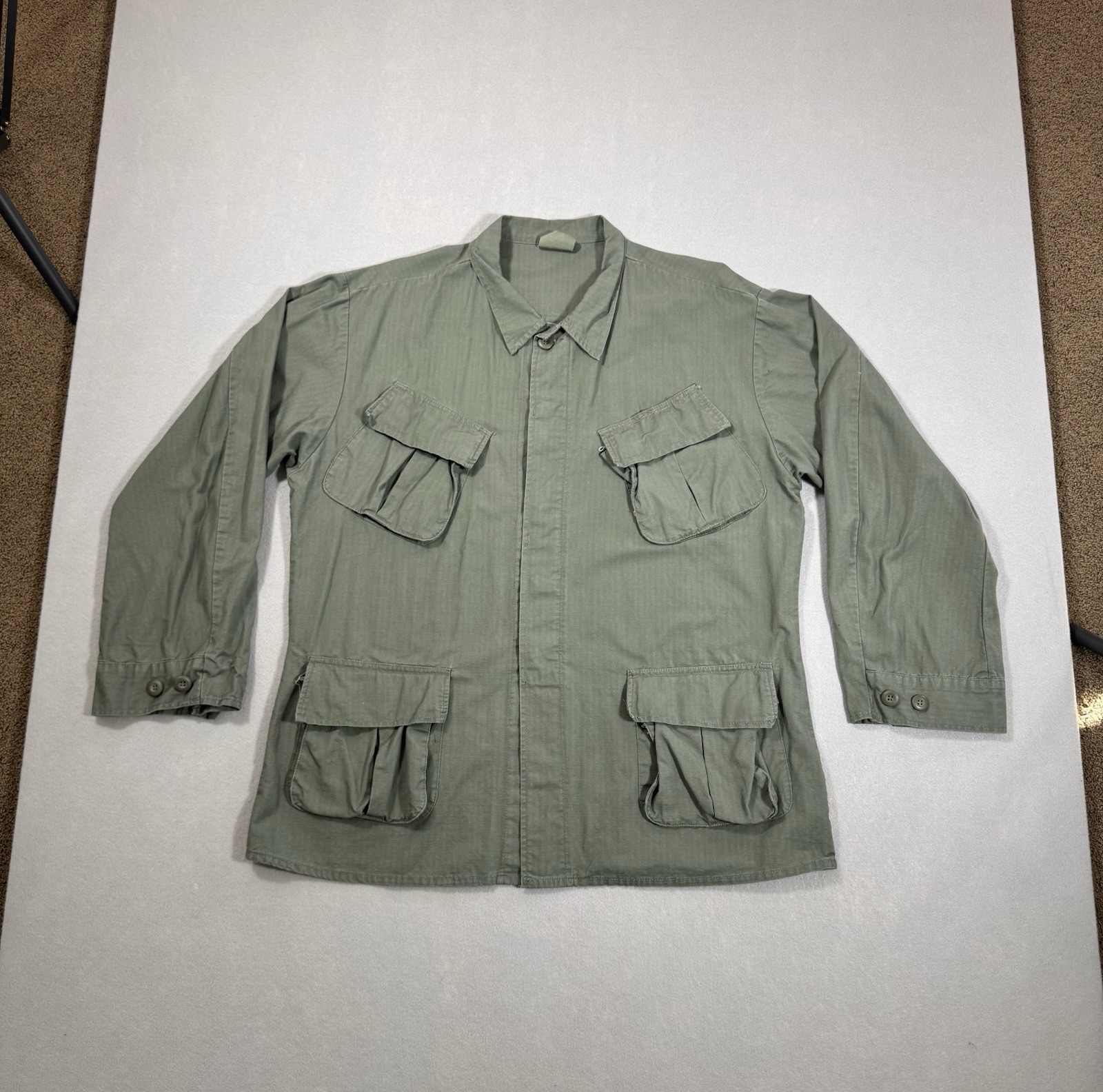 Military Shirt Large Regular Green Jungle Jacket Slant Pocket Ripstop Army