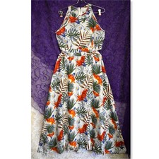 ChicWish Sz L Tropical Hawaiian Dress Cut Out Open Back Beach Coastal High Neck