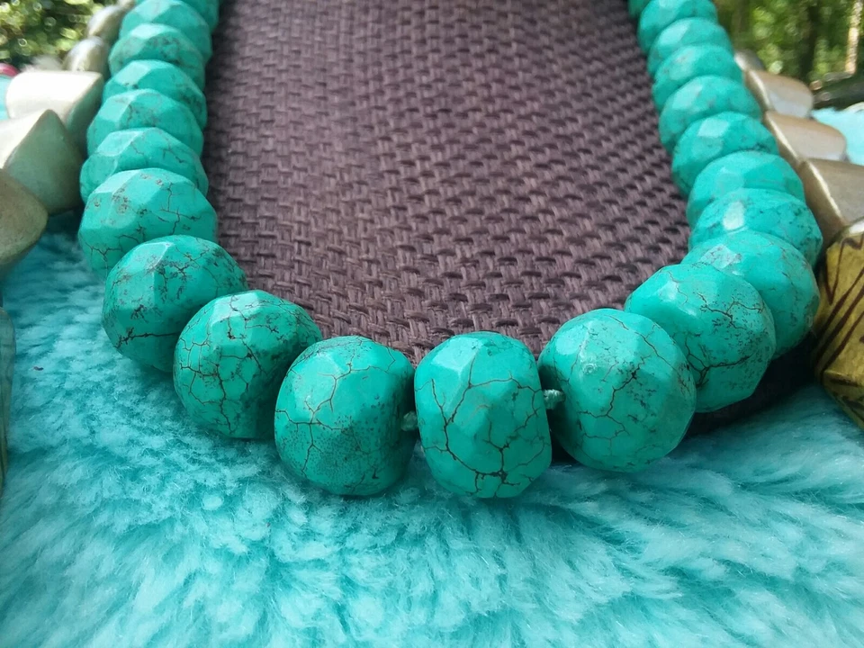 20 дюймов бирюзовый граненый бисер коренастый 26» желтое золото дерево ожерелье лот богемное - Изображение 2 из 4